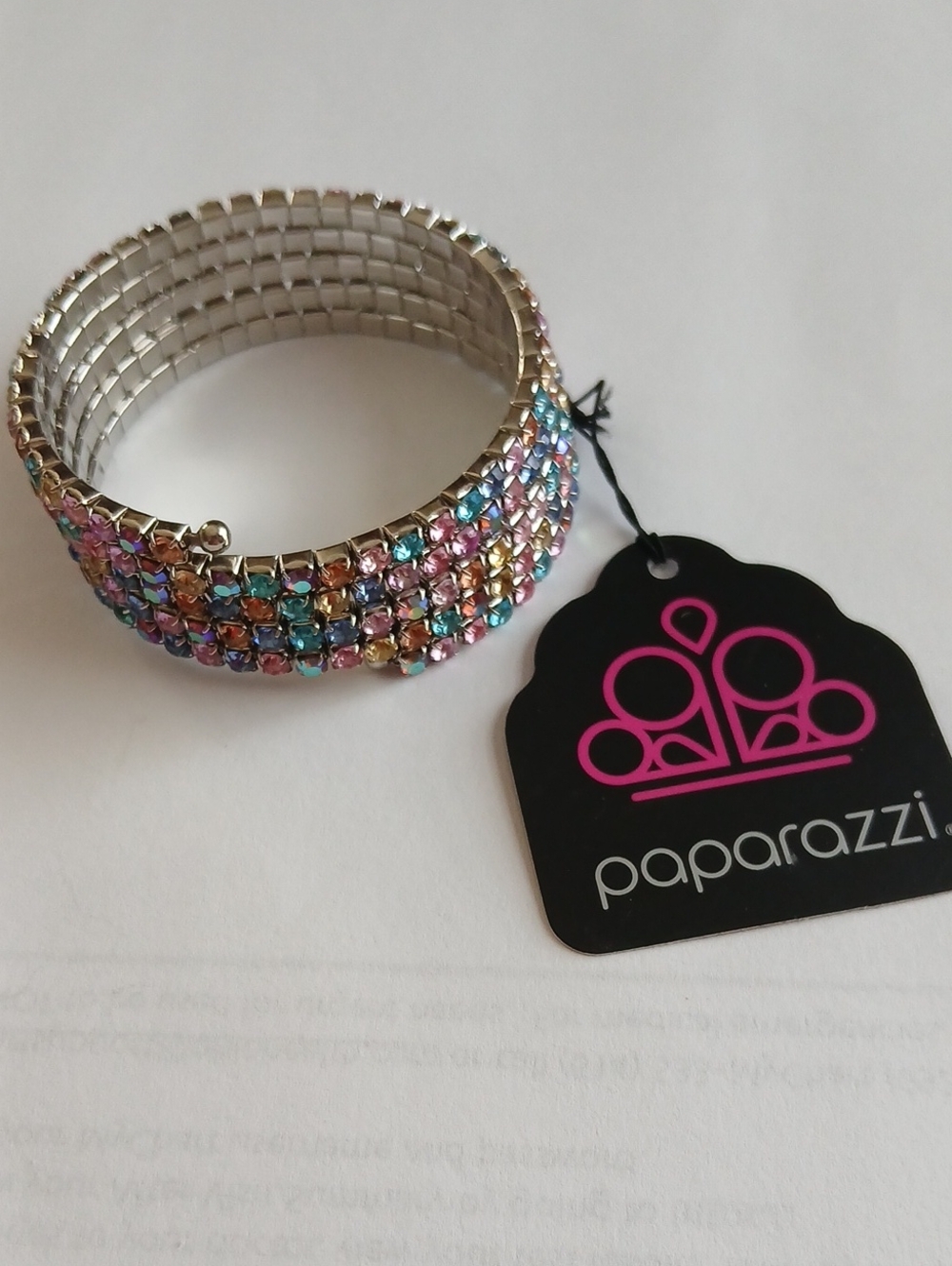Paparazzi Multicolor Crystal Coil Bracelet - Pink Blue Purple Gold Green Accents